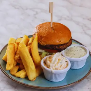 Lamb Burger served with Chips & Coleslaw